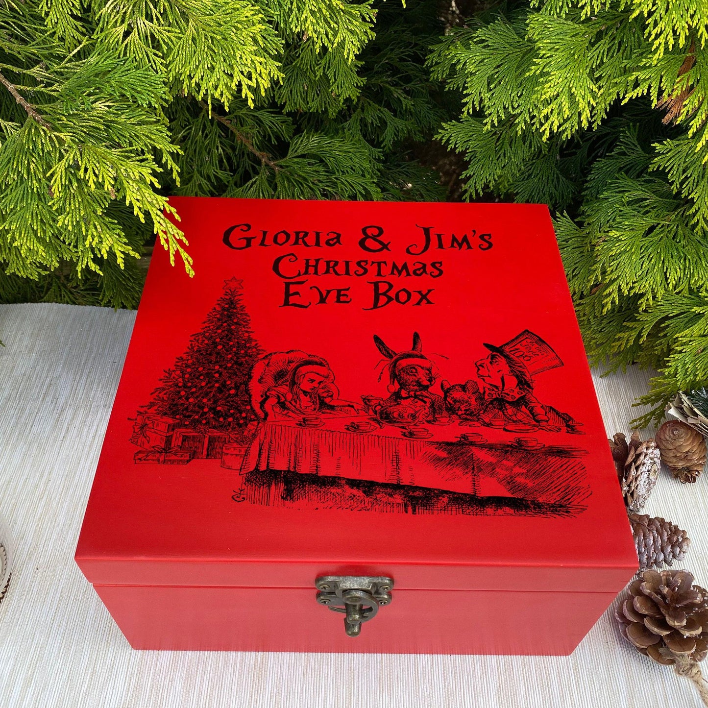 Alice in Wonderland Personalised Christmas Eve Box - Wooden Treat Box