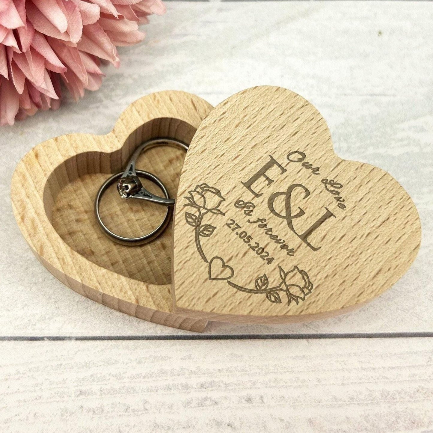 Our Love is Forever Wedding Ring Carrier Heart Box Personalised Engagement Gift