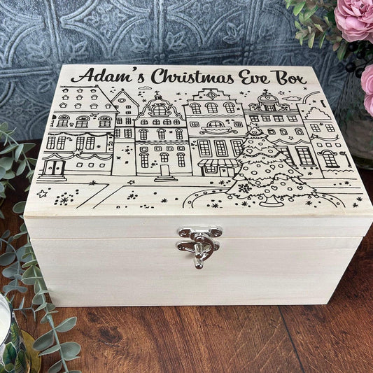Christmas Town Silhouette Xmas Eve Treats Box Personalised Gift