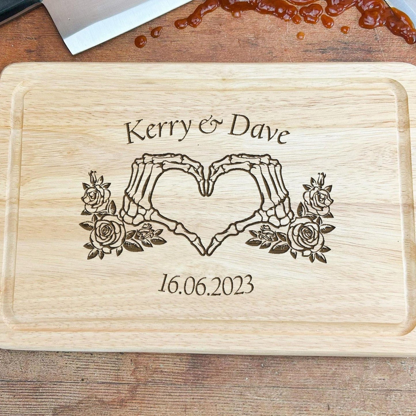 Heart Hands Goth Couple Wooden Chopping Board - Wedding Anniversary Personalised Gift