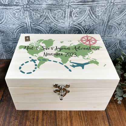 Travel Memories Luxury Wooden Box - World Map Adventurer Gift