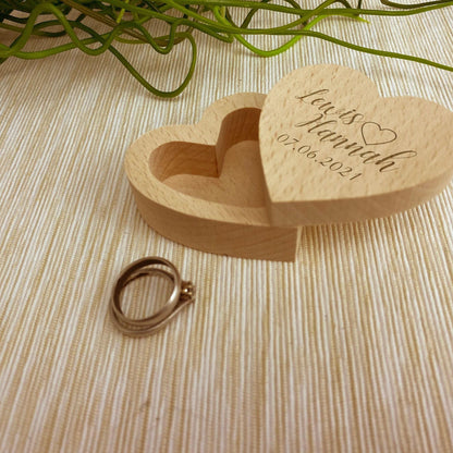 Wedding Ring Carrier Heart Box - Personalised  - Any Name and Date Engagement Gift - Wooden Engraved Keepsake