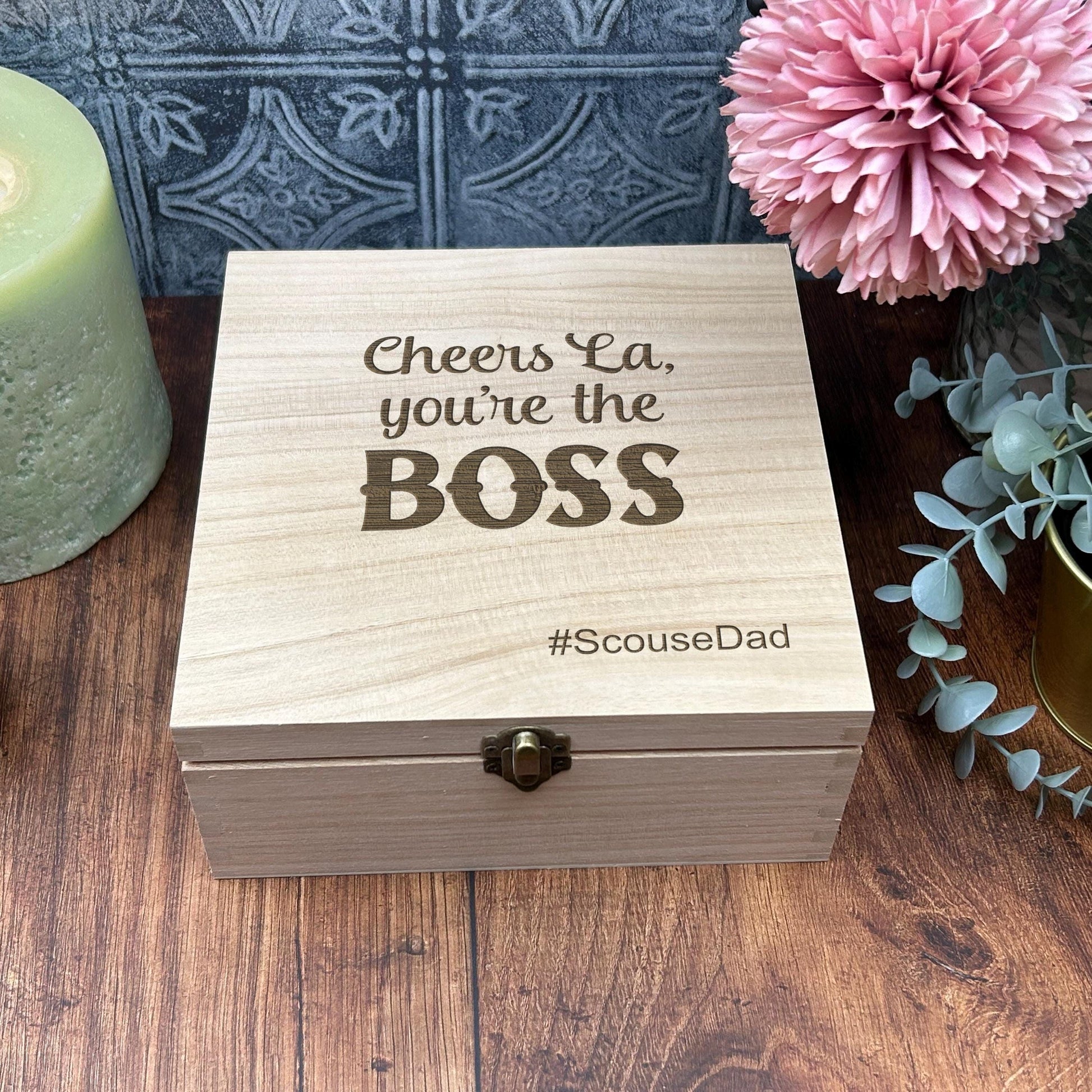 a wooden box with a message on it