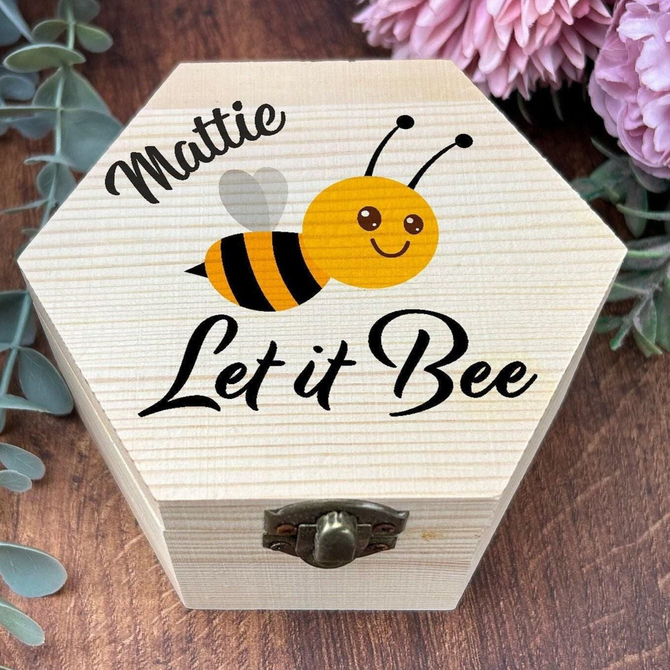 Let It Bee Printed Box - Toy Storage / Memory - Wooden Personalised Gift