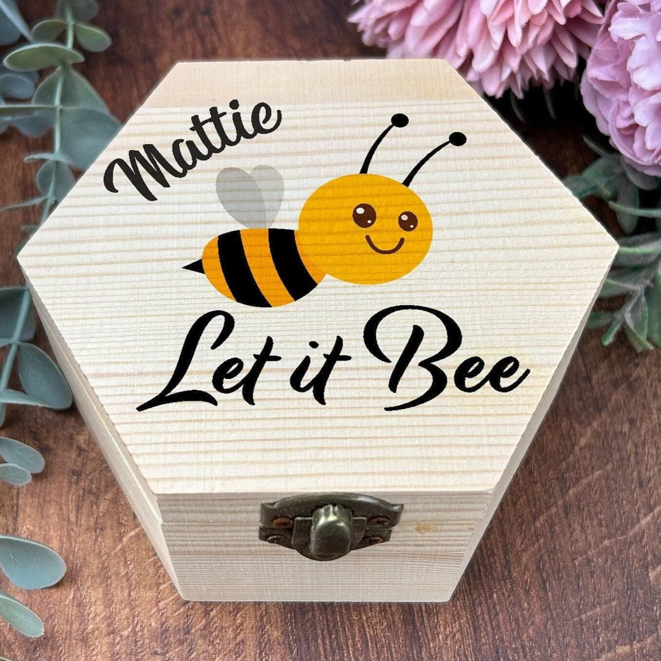 Let It Bee Printed Box - Toy Storage / Memory - Wooden Personalised Gift