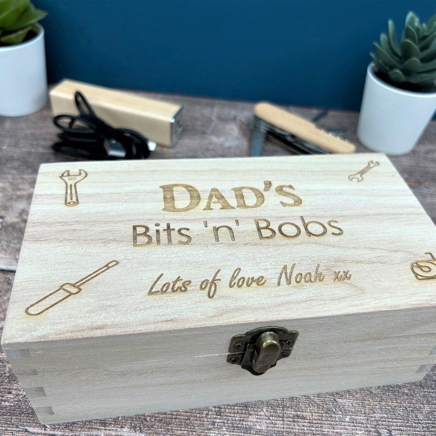 Dads Bits N Bobs Engraved Box - Father's Day Gift - Personalised - Tool Storage