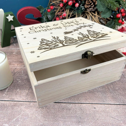 Snowy Tree Silhouette Wooden Christmas Eve Treat Box