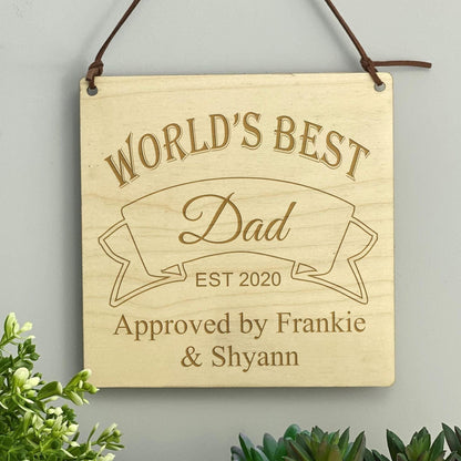 Worlds Best Dad Plaque - Personalised Father's Day Gift - Date Established and Names