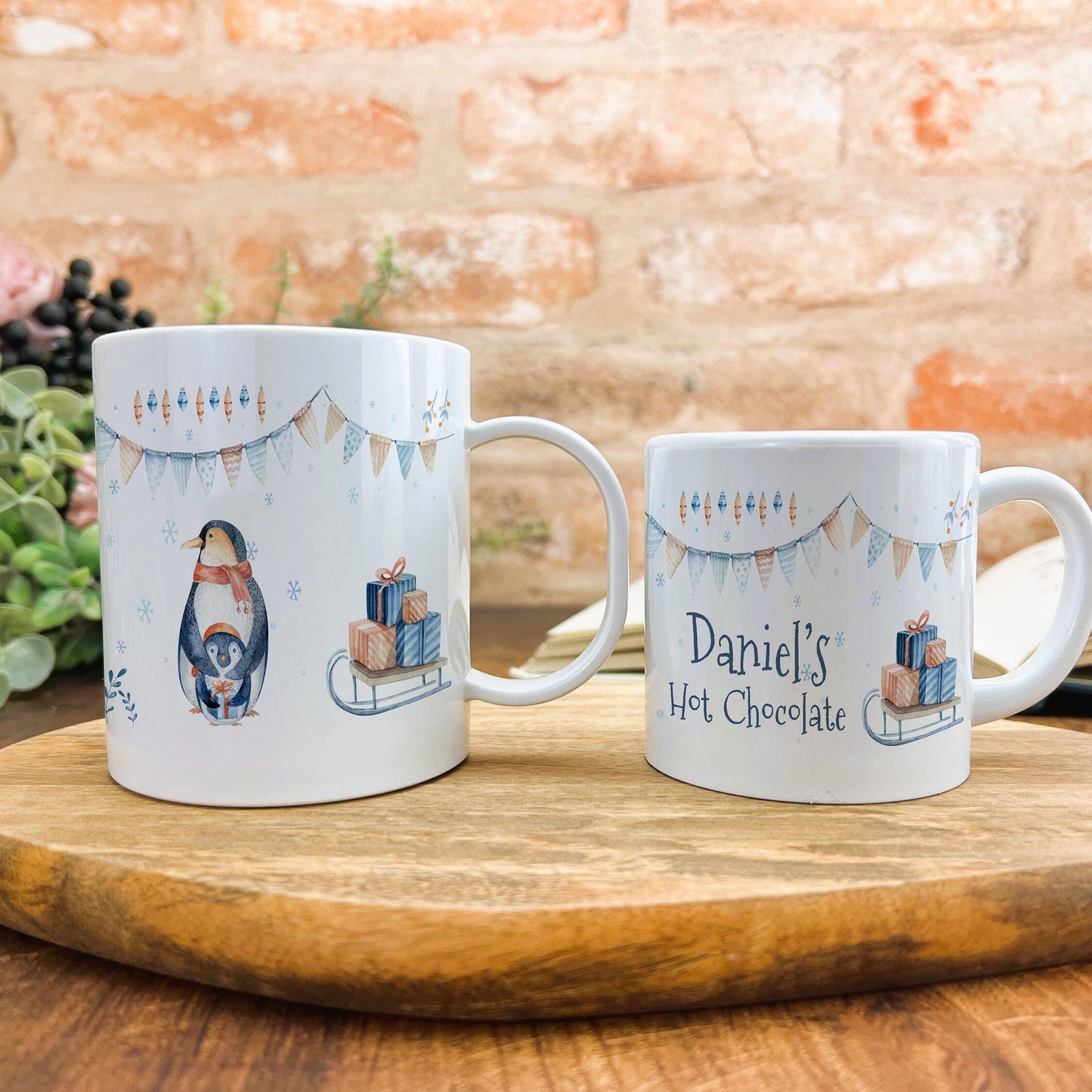 Penguin Sleigh Christmas Hot Chocolate Gift XMAS Children's Personalised Mug Unbreakable Kids Toddler Child Safe