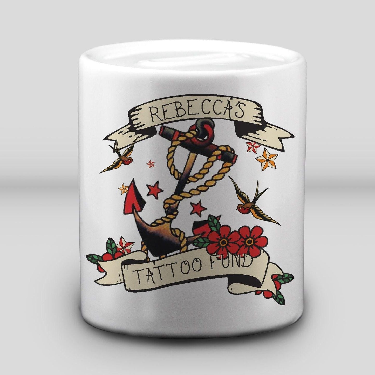 Tattoo Fund Money Box Personalised Gift - Saving Ink Art Old Style American