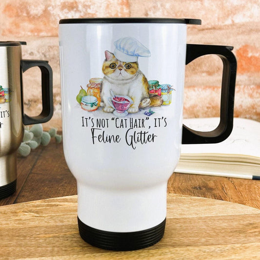 Feline Glitter Cat Design Travel Mug Personalised