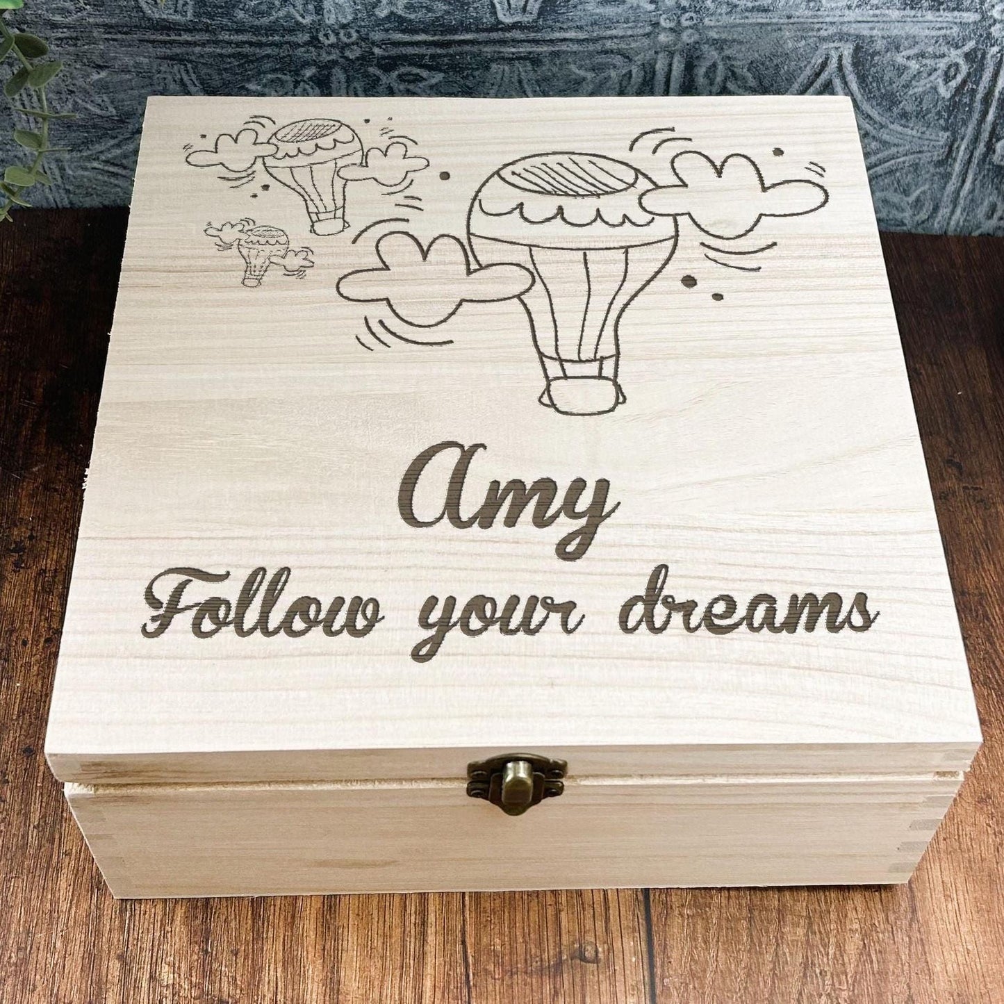 Follow Your Dreams Wooden Engraved Keepsake Box - Personalised Positivity Gift