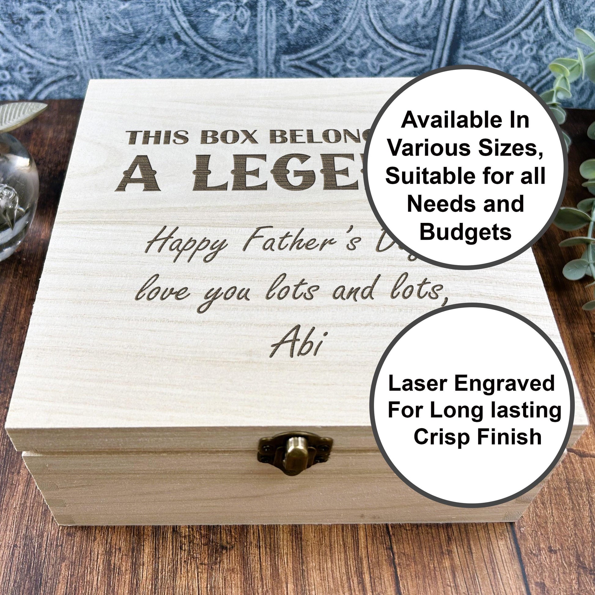 a wooden box that has a message on it