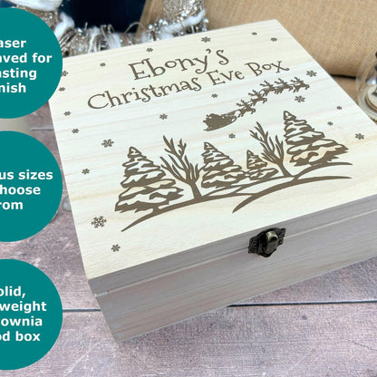 Snowy Tree Silhouette Wooden Christmas Eve Treat Box