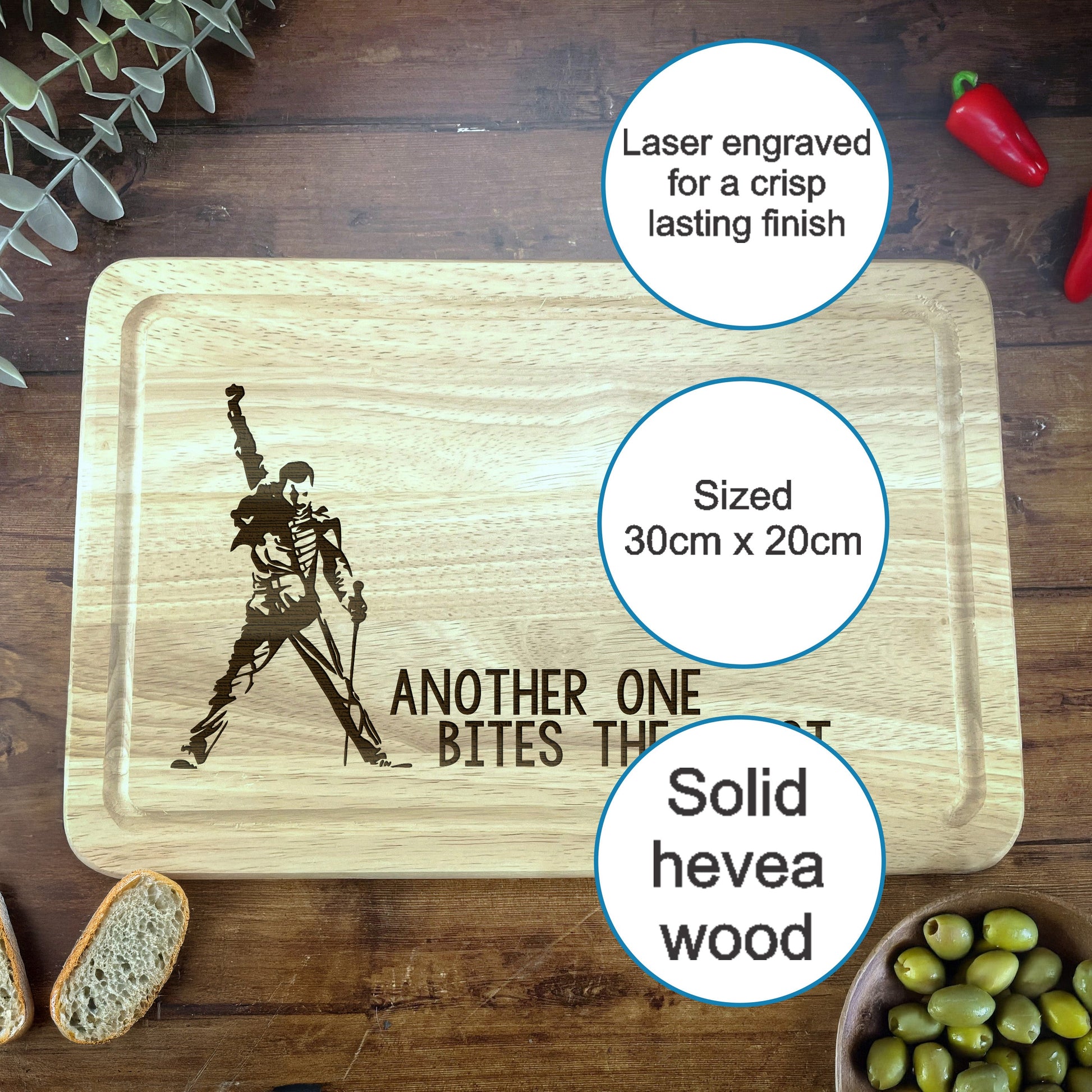 a cutting board with a picture of a man on it