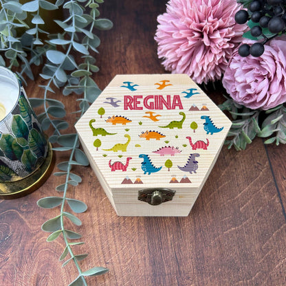 Dinosaur Themed Children's Printed Box - Toy Storage / Memory - Wooden Personalised Gift