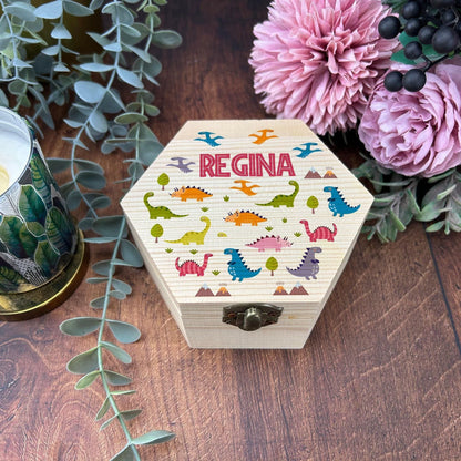 Dinosaur Themed Children's Printed Box - Toy Storage / Memory - Wooden Personalised Gift