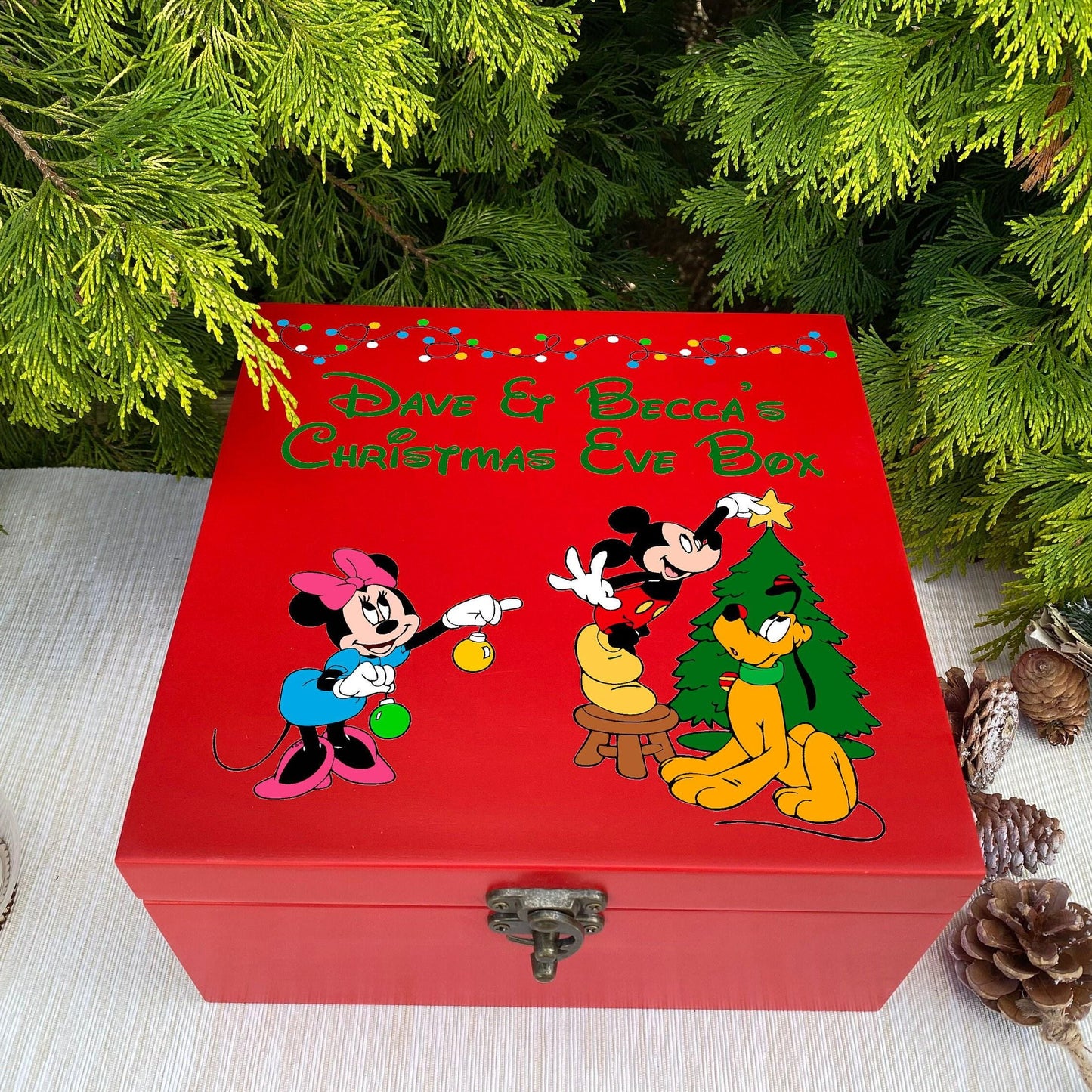 Mickey & Minnie Mouse & Pluto - Christmas Tree Personalised XMAS Eve Box - Christmas Treats