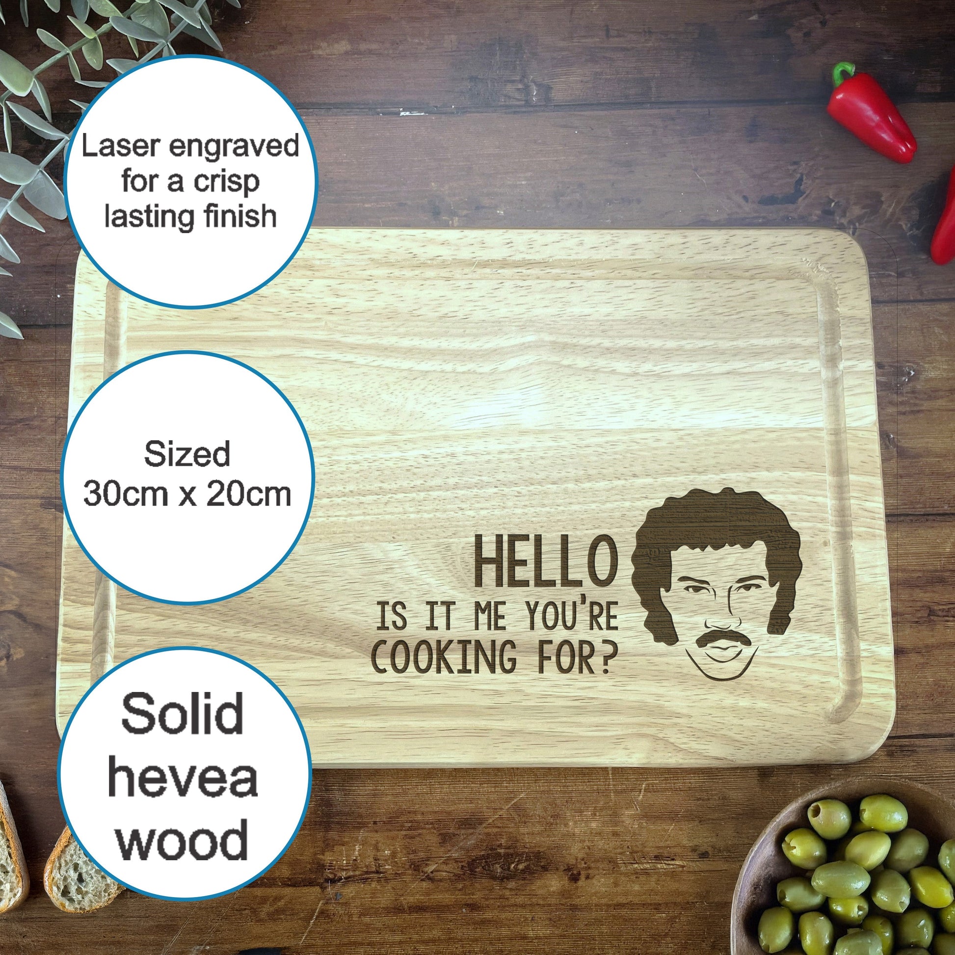 a cutting board with a picture of a man on it