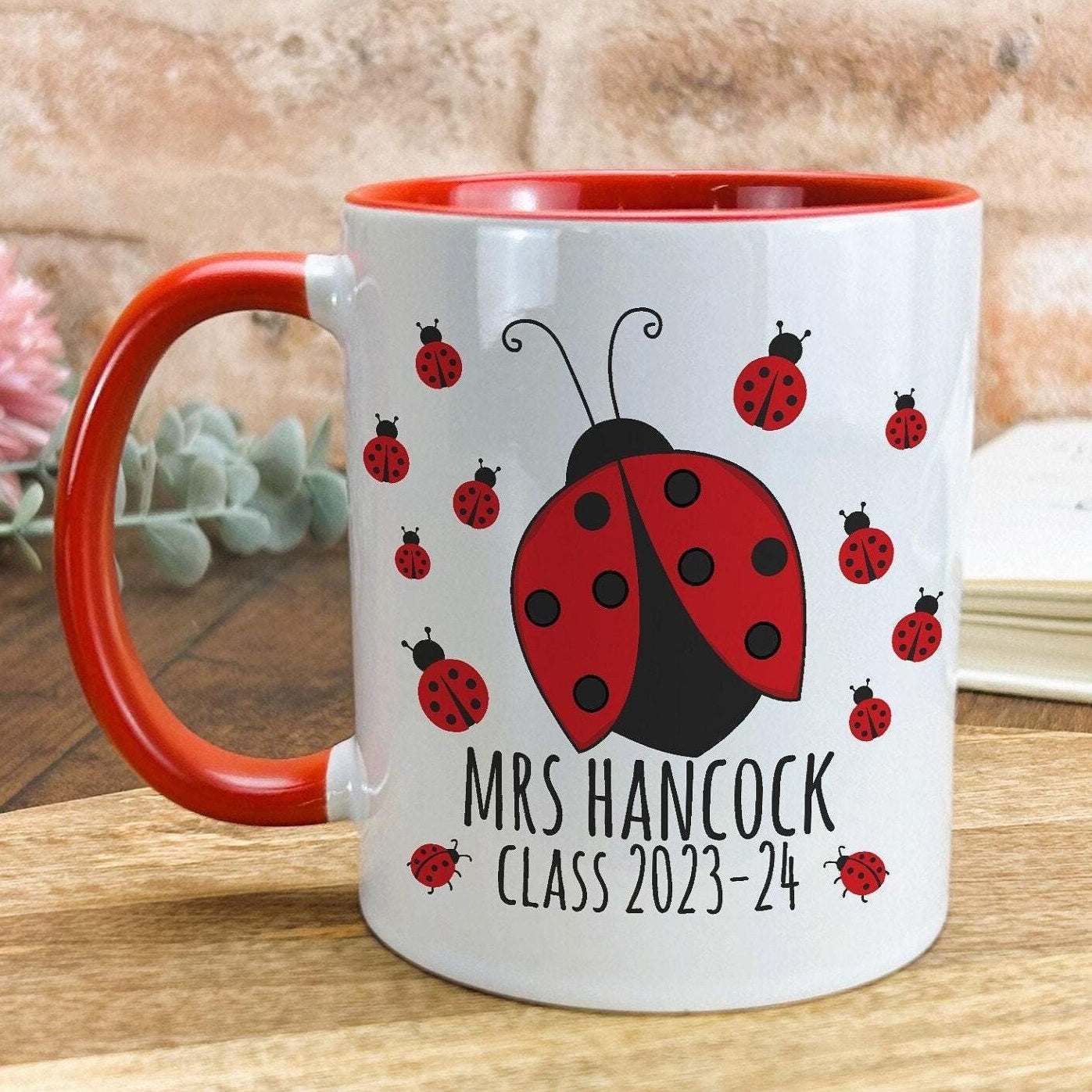 Ladybug Teacher Name Personalised Ceramic Mug