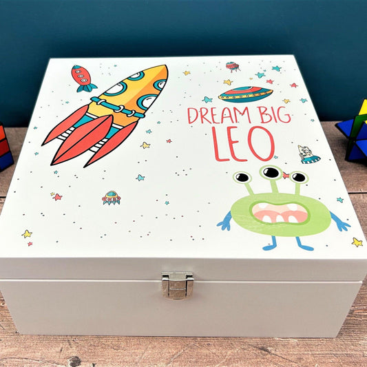 Space Alien Theme Children's Memory Storage Box - Personalised Gift