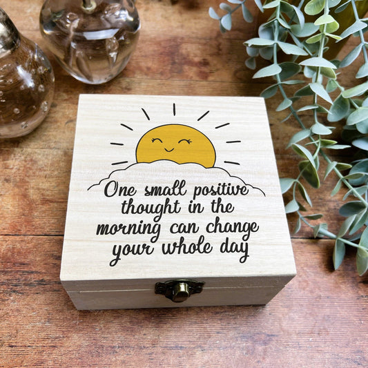 Sun One Small Positive Thought Self Care Colourful Wooden Box Gift Present Trinkets Desk Tidy Clutter Hair Bobbles Stationary