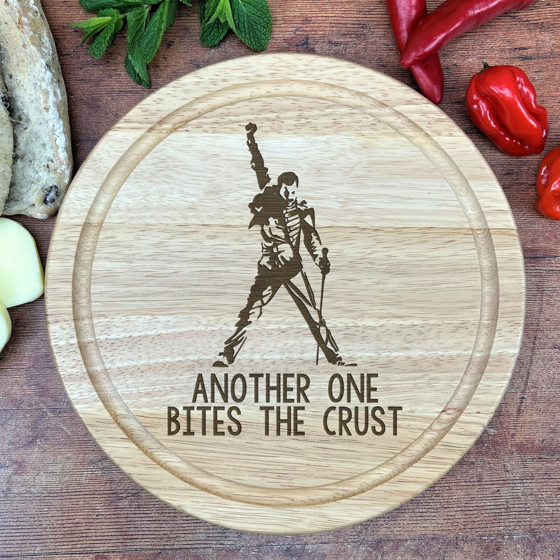 a cutting board with a picture of a man holding a baseball bat