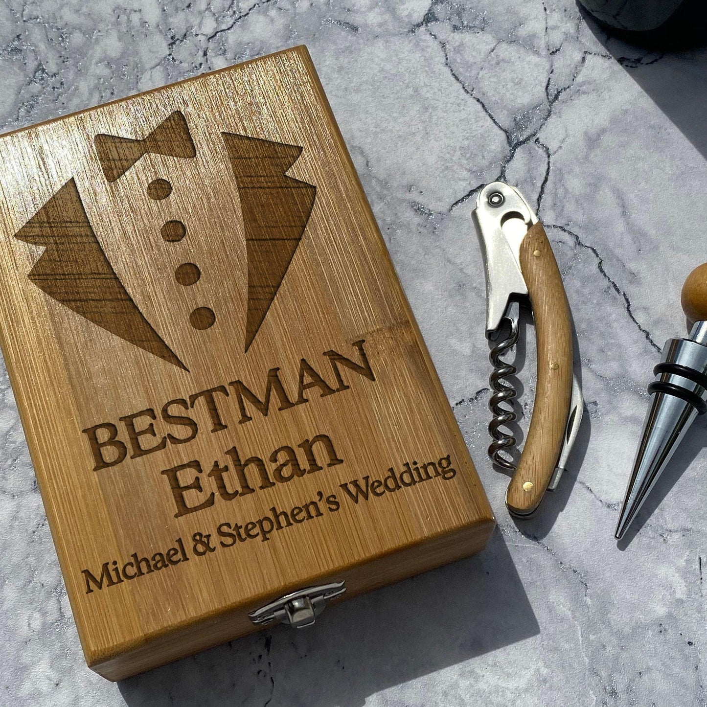 Bestman Personalised Wine Accessory Kit - Wedding Gift Groomsmen Usher
