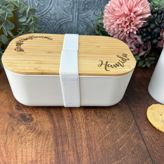 Floral Personalised Bamboo Eco Friendly Lunchbox - School Work Packed Lunch