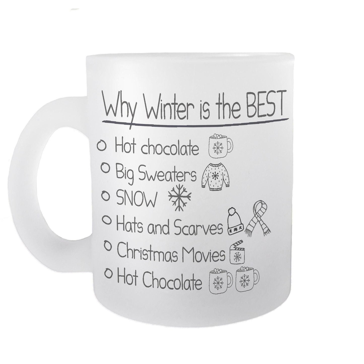 Winter List Hot Chocolate Christmas Mug Personalised Frosted Glass Secret Santa Gift XMAS Stocking Filler