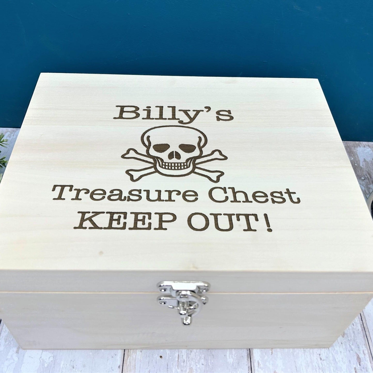 Personalised Pirate Treasure Box Skull & Crossbones Wooden Toy Storage - Keepsake Box