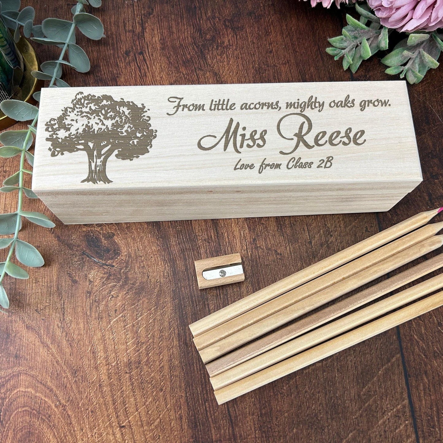 Mighty Oaks - Teacher Engraved Pencil Case Box - Personalised End of School Term Gift