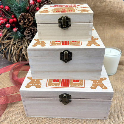 Gingerbread Scene Personalised Wooden Christmas Eve Box Xmas Treats Gift