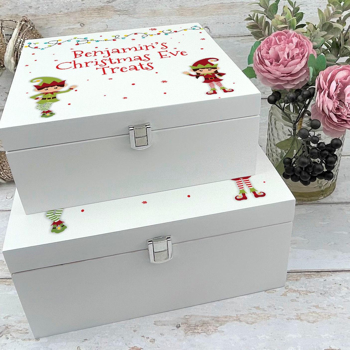 Elf Christmas Eve Treats Wooden Box - Santa's Elves XMAS Treats Personalised Box
