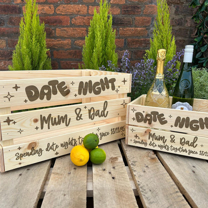 Date Night Couple Valentine's Treats Personalised Wooden Crate Drinks Hamper Gift