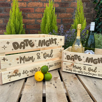 Date Night Couple Valentine's Treats Personalised Wooden Crate Drinks Hamper Gift