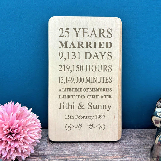 Various Years Married - Personalised Wooden Anniversary Plaque - Silver Rudy Diamond First