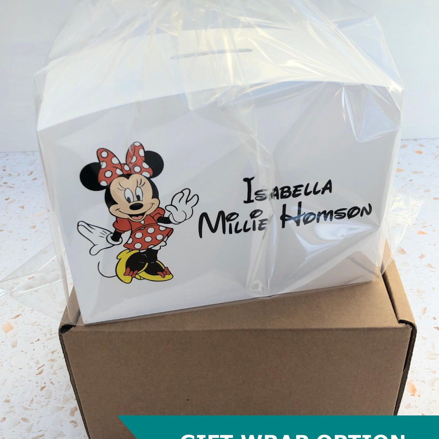 Minnie Mouse Wooden Money Box - Personalised Children's Saving Gift - Birthday Saving Gift