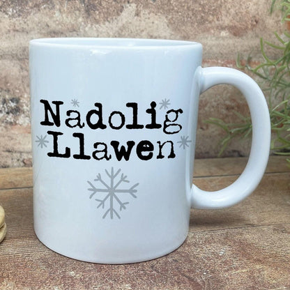 Nadolig Llawen Snowflakes - Welsh Language Dialect - Personalised Ceramic Mug