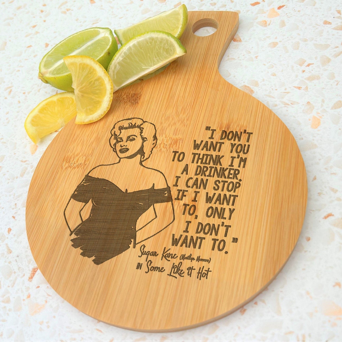 Some Like It Hot Marilyn Monroe Engraved Bamboo Paddle Chopping Board Garnish Drinking Gin Tonic Cocktails Home Bar Christmas Gift Birthday