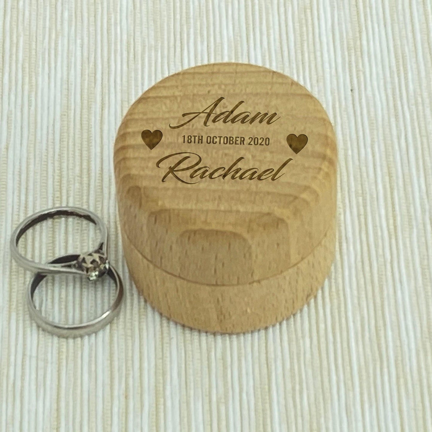 Hearts Name and Date Wedding Ring Carrier Box Personalised Engagement Gift