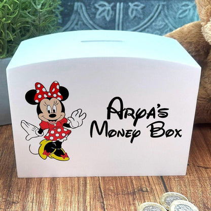 Minnie Mouse Wooden Money Box - Personalised Children's Saving Gift - Birthday Saving Gift