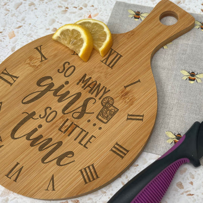 So Many Gins Drink Garnish Engraved Bamboo Paddle Chopping Board Home Décor Cooking Kitchen Funny Christmas Gift Birthday Present
