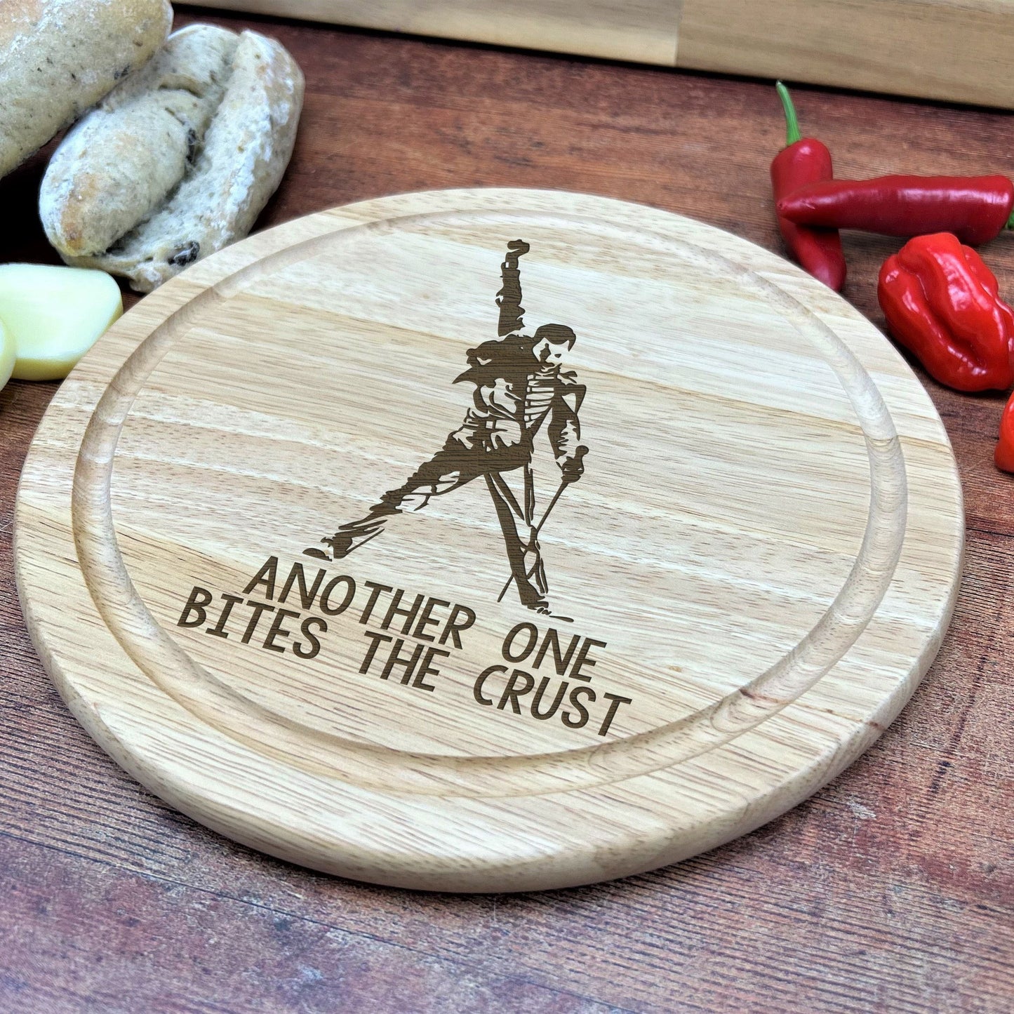a cutting board with a picture of a baseball player on it