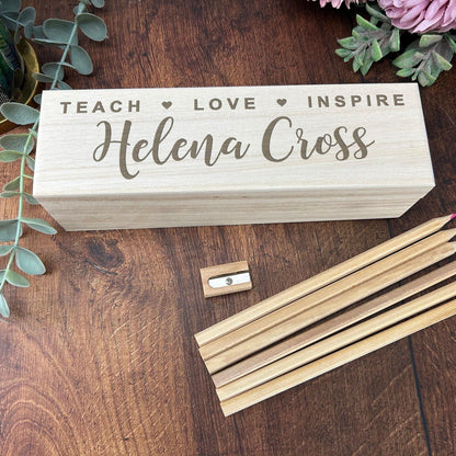 Teach Love Inspire - Teacher Engraved Pencil Case Box - Personalised End of School Term Gift