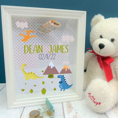 Dinosaur Money Savings Box - Personalised New Baby Christening Gift