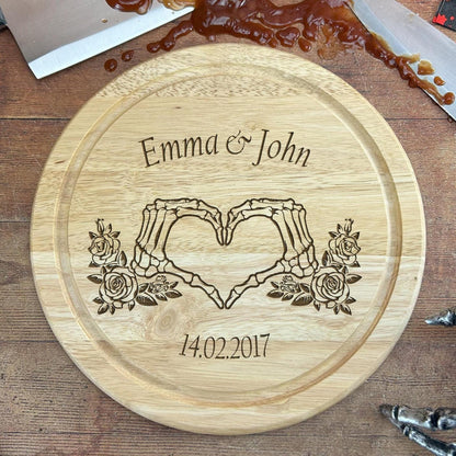 Heart Hands Goth Couple Wooden Chopping Board - Wedding Anniversary Personalised Gift