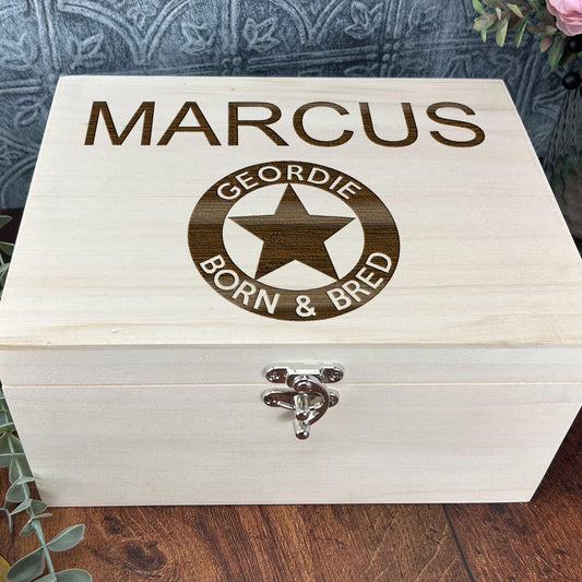 Geordie Born & Bred - Personalised Luxury Wooden Memory Box