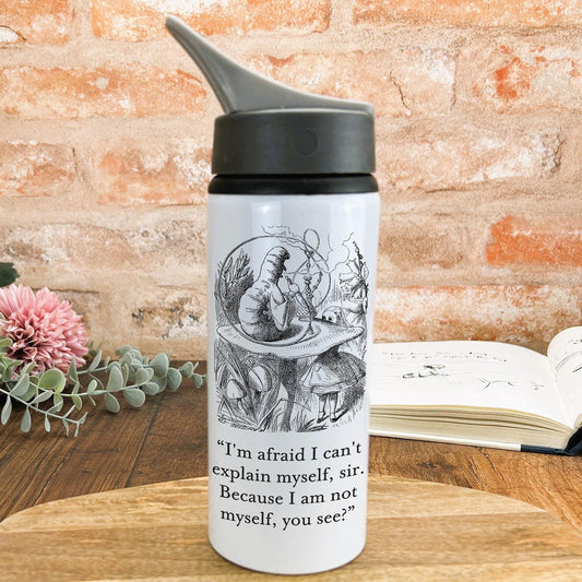 Alice in Wonderland I Am Not Myself Lewis Caroll Book Quote Water Bottle