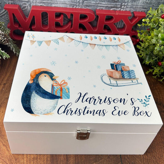 Penguin Sleigh Christmas Eve Box Treats Box - Personalised XMAS Gift